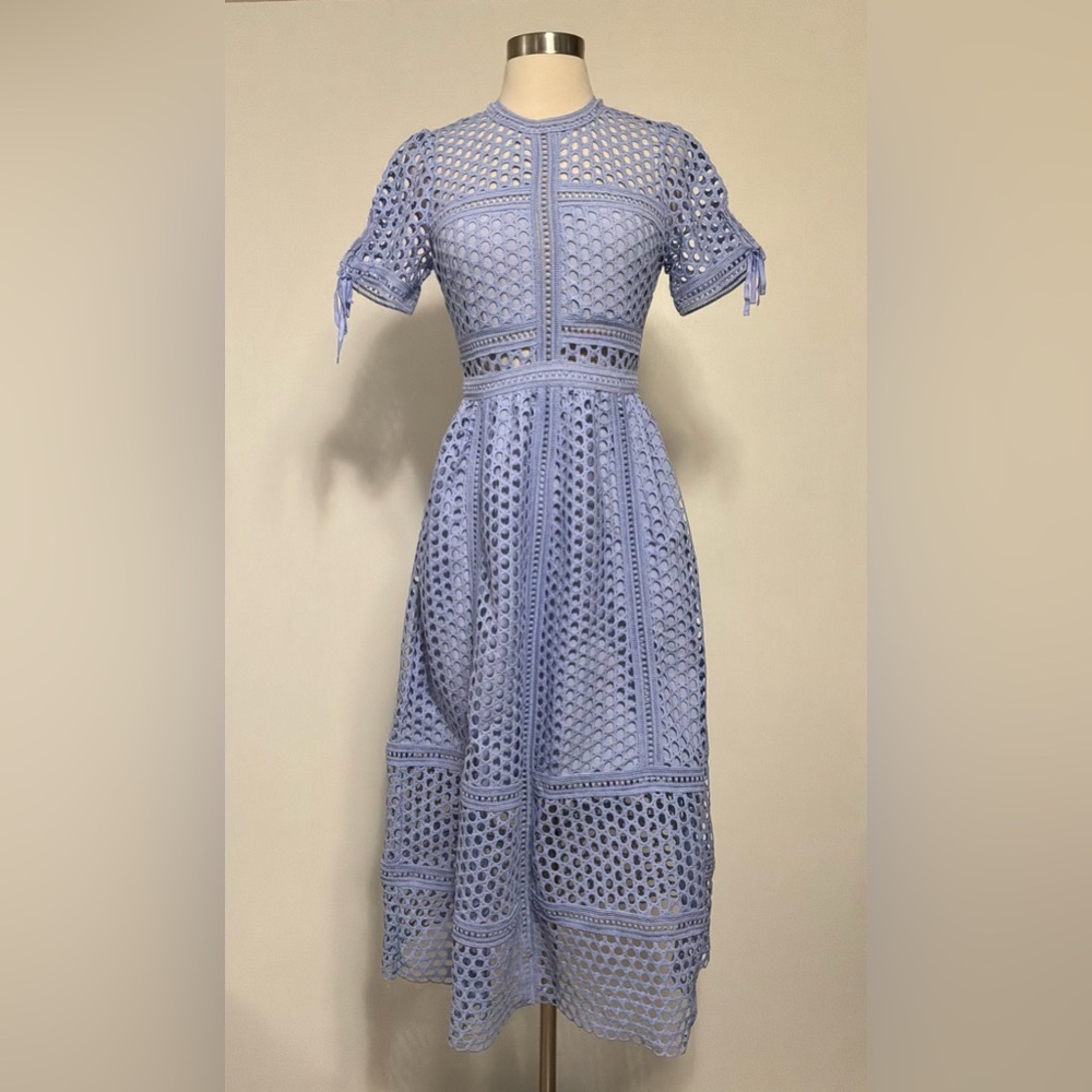 Self Portrait Guipure Lace Midi Dress in Lilac Size 2 New With Tag - Picture 2 of 11